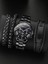 Siyah Lüks YUSA414 4 Adet Set Paslanmaz Çelik Analog Kol Saati Erkekler ve Bilezik Montre Homme Siyah Kuvars Izle Bilezik (Yurt Dışından) 1