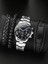 Siyah Lüks YUSA414 4 Adet Set Paslanmaz Çelik Analog Kol Saati Erkekler ve Bilezik Montre Homme Siyah Kuvars Izle Bilezik (Yurt Dışından) 2