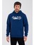 Erkek 3 İplik Pamuklu İçi Polarlı Baskılı Regular Fit Kapüşonlu Kanguru Cepli İndigo Sweatshirt 1