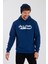 Erkek 3 İplik Pamuklu İçi Polarlı Baskılı Regular Fit Kapüşonlu Kanguru Cepli İndigo Sweatshirt 3