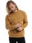 Erkek 3 İplik Pamuklu İçi Polarlı Regular Fit Basic Bisklet Yaka Kahverengi Sweatshirt 3