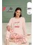 Kadın Yüksek Kalite Sıfır Yaka Pamuklu Ekose Desen Uzun Kol Somon Pijama Takımı 4