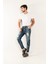 0020 Süper Slim Fit Mavi Yıkamalı Yırtıklı Boyalı Rahat Denim Erkek Jeans 1