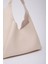 Krem SHK19 Çıtçıt Kapatmalı Suni Deri Fermuarlı Makyaj Çantalı El ve Omuz Çantası E:33 U:15 G:10 cm 4