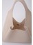 Krem SHK19 Çıtçıt Kapatmalı Suni Deri Fermuarlı Makyaj Çantalı El ve Omuz Çantası E:33 U:15 G:10 cm 5