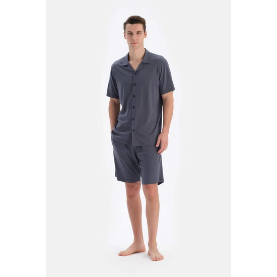 Dagi Indigo Cepli Gömlek Şort Modal Pijama Takımı