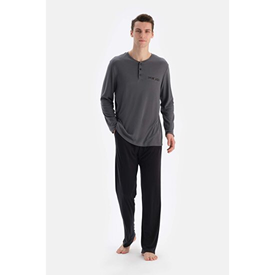 Dagi Füme Tshırt Pantolon Şort Üçlü Groom Set Pijama Takımı