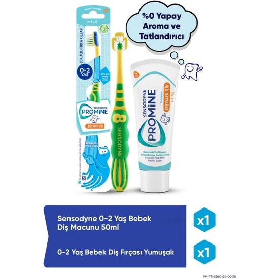 Sensodyne Promine 0-2 Yaş Aroma&tatlandırıcı İçermeyen Bebek Diş Macunu 50  ml + Yumuşak Diş Fırçası