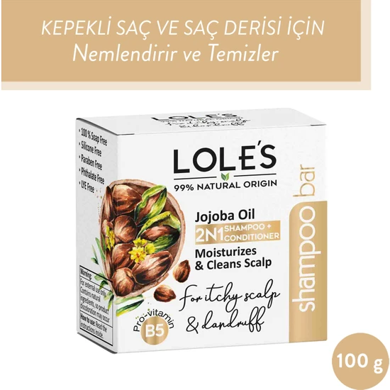 Lole's Katı Şampuan Ve Saç Kremi, Kaşıntılı Ve Kepekli Saç Derisi Için Jojoba Yağı, %99 Doğal, 100g