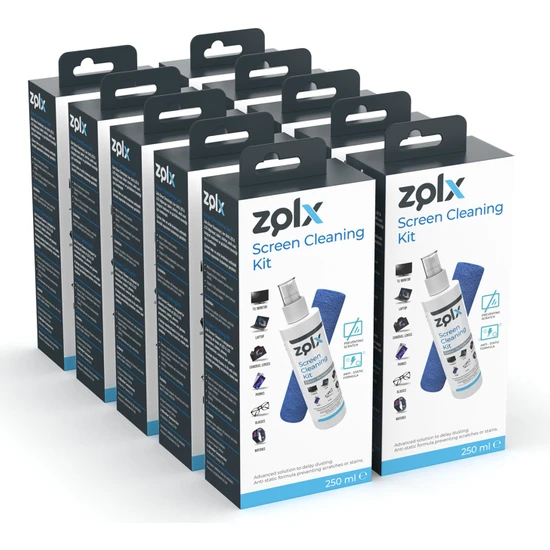 Zolx Ekran Temizleme Seti 250ML * 10 Adet ( Mikrofiber Bez )  Lcd, Led, Ekran, Laptop, Tablet, Bilgisayar, Televizyon, Cep Telefonu, Gözlük, Kamera, Koruyucu Ve Parlatıcı Doğal Temizleme