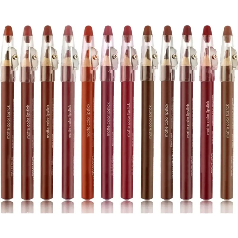 Eyberra Dudak Kalemi Kalın 12'li Set Kalemtraşlı Matte Color Lipstick Jumbo