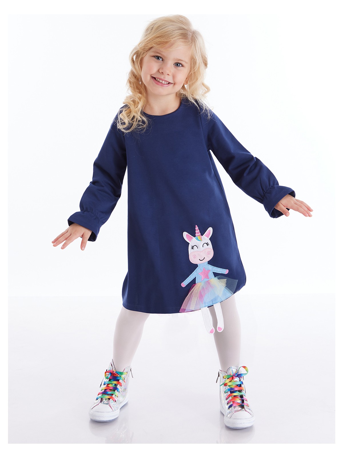 Denokids Lilycorn Lacivert Kız Çocuk Elbise