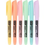 Kraf 6'lı Fosforlu Kalem Seti - Pastel Renkler, 1-4 mm Uç Kalınlığı, Ergonomik Tasarım, Desenli Kesik Uç