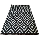Voho Tekstil Çift Taraflı Kilim Yolluk - Siyah Beyaz Piramit Desen