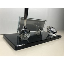 Gündoğan Kristal İsme Özel Cam Tek Kalem + Saatli Masaüstü İsimlik
