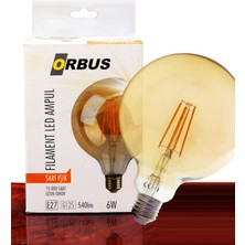 Orbus LED Flamanlı Rustik Ampul 6W Globe Sarı Işık Amber E27