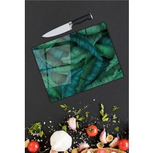 Pi Dekorasyon Yeşil Yaprak Desen Cam Kesme Tablası