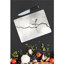 Pi Dekorasyon Beyaz Orkide Desen Cam Kesme Tablası