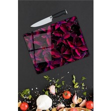 Pi Dekorasyon Kırmızı Yaprak Desen Cam Kesme Tablası