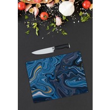 Pi Dekorasyon Mermer Desenli Cam Kesme Tablası