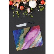 Pi Dekorasyon Mermer Desenli Cam Kesme Tablası