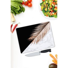 Pi Dekorasyon Siyah&beyaz Yaprak Desenli Cam Kesme Tablası