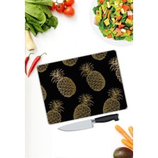 Pi Dekorasyon Altın Ananas Desenli Cam Kesme Tablası
