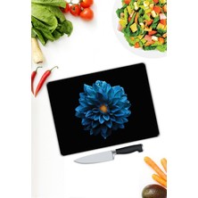 Pi Dekorasyon Mavi Çiçek Desen Cam Kesme Tablası