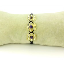 Taş Rüyası Sitrin Ametirst Kristal Kesim Çiçek Motifli Örme Bileklik 6 mm Üçlü