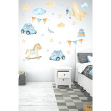 Msticker Pastel Tonlarda Araba, Uçak, At Figürleri Çocuk Bebek Odası Sticker