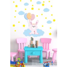 Msticker Sevimli Tavşan Bulutlar ve Yıldızlar Çocuk Bebek Odası Sticker