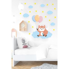 Msticker Sevimli Tilki Bulutlar ve Yıldızlar Çocuk Bebek Odası Sticker