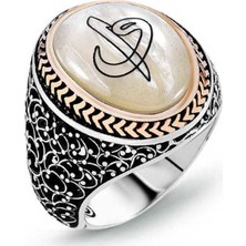 Gumush Gümüş Sedef Taşlı Eli Vav Erkek Yüzük