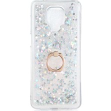 Ceponya Xiaomi Redmi Note 9S Kılıf Sıvılı Simli Pullu Yüzüklü Lüx Standlı