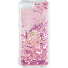 Ceponya Realme C2 Kılıf Sıvılı Simli Pullu Yüzüklü Lüx Standlı