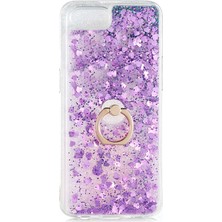 Ceponya Realme C2 Kılıf Sıvılı Simli Pullu Yüzüklü Lüx Standlı