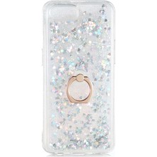 Ceponya Realme C2 Kılıf Sıvılı Simli Pullu Yüzüklü Lüx Standlı