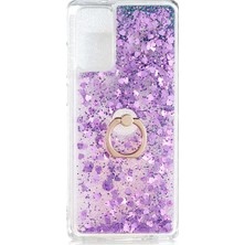 Ceponya Galaxy Note 20 Kılıf Kılıf Sıvılı Simli Pullu Yüzüklü Standlı