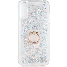 Ceponya Galaxy A70 Kılıf Sıvılı Simli Pullu Yüzüklü Lüx Standlı