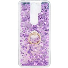 Ceponya Xiaomi Redmi Note 8 Pro Kılıf Sıvılı Simli Pullu Yüzüklü Lüx Standlı