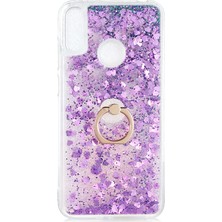 Ceponya Huawei Y7 Prime 2019 Kılıf Sıvılı Simli Pullu Yüzüklü Lüx Standlı