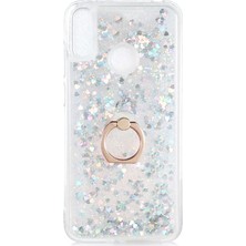 Ceponya Huawei Y7 Prime 2019 Kılıf Sıvılı Simli Pullu Yüzüklü Lüx Standlı