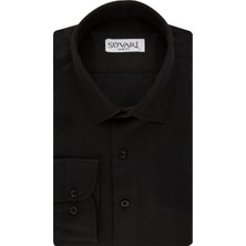 Süvari Slim Fit Armür Desenli Siyah Erkek Gömlek