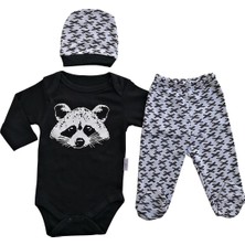 Minibird Penye Kumaş Uzun Kollu  3lü Erkek Bebek Takım Rakun Baskılı