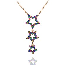 Renkli Taşlı Sallantılı 3'lü Yıldız Gümüş Kolye