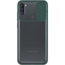 Caseart Samsung Galaxy A11 Kapak Lensi Açılır Kapanır Kamera Korumalı Silikon Kılıf - Yeşil