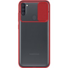 Caseart Samsung Galaxy A11 Kapak Lensi Açılır Kapanır Kamera Korumalı Silikon Kılıf - Kırmızı