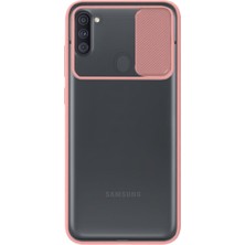 Caseart Samsung Galaxy A11 Kapak Lensi Açılır Kapanır Kamera Korumalı Silikon Kılıf - Pudra