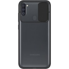 Caseart Samsung Galaxy A11 Kapak Lensi Açılır Kapanır Kamera Korumalı Silikon Kılıf - Siyah