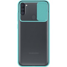 Caseart Samsung Galaxy A11 Kapak Lensi Açılır Kapanır Kamera Korumalı Silikon Kılıf - Turkuaz